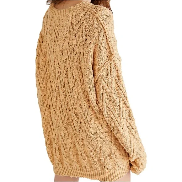| free people • isla camel cable tunic sweater size • medium | - Picture 3 of 16